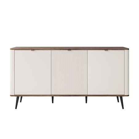 Komoda do sypialni AUTUMN 3D z ryflowanym frontem, kaszmir / orzech