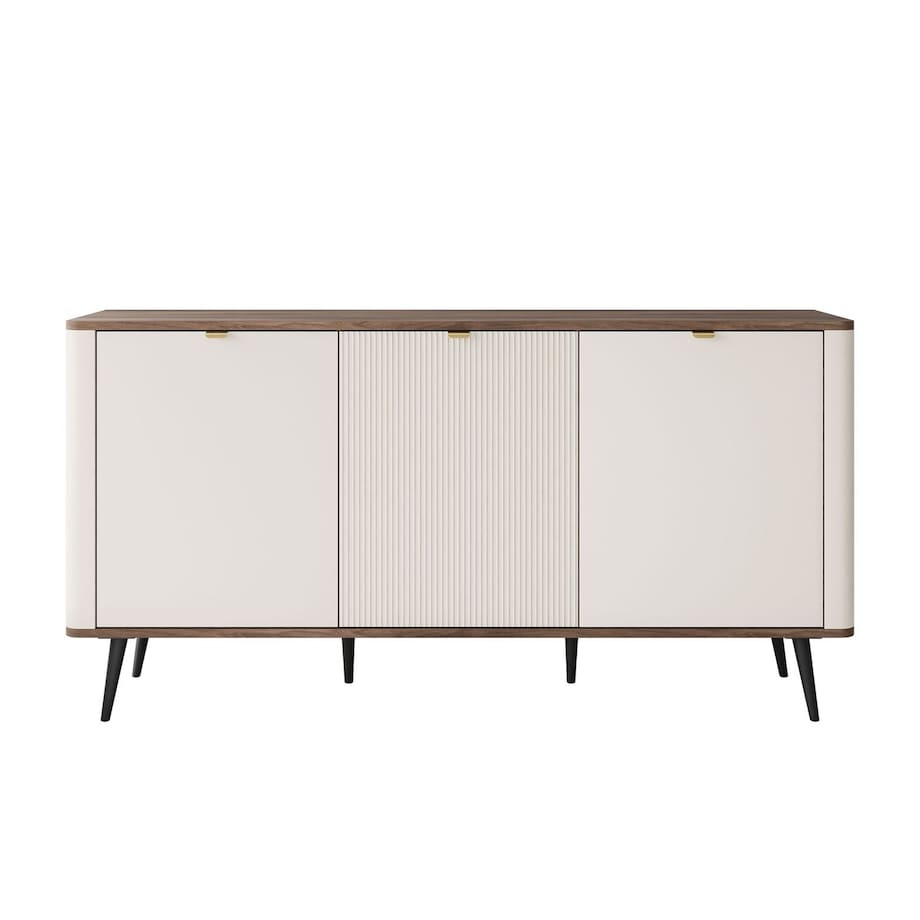 Komoda do sypialni AUTUMN 3D z ryflowanym frontem, kaszmir / orzech