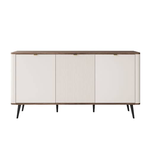 Komoda do sypialni AUTUMN 3D z ryflowanym frontem, kaszmir / orzech