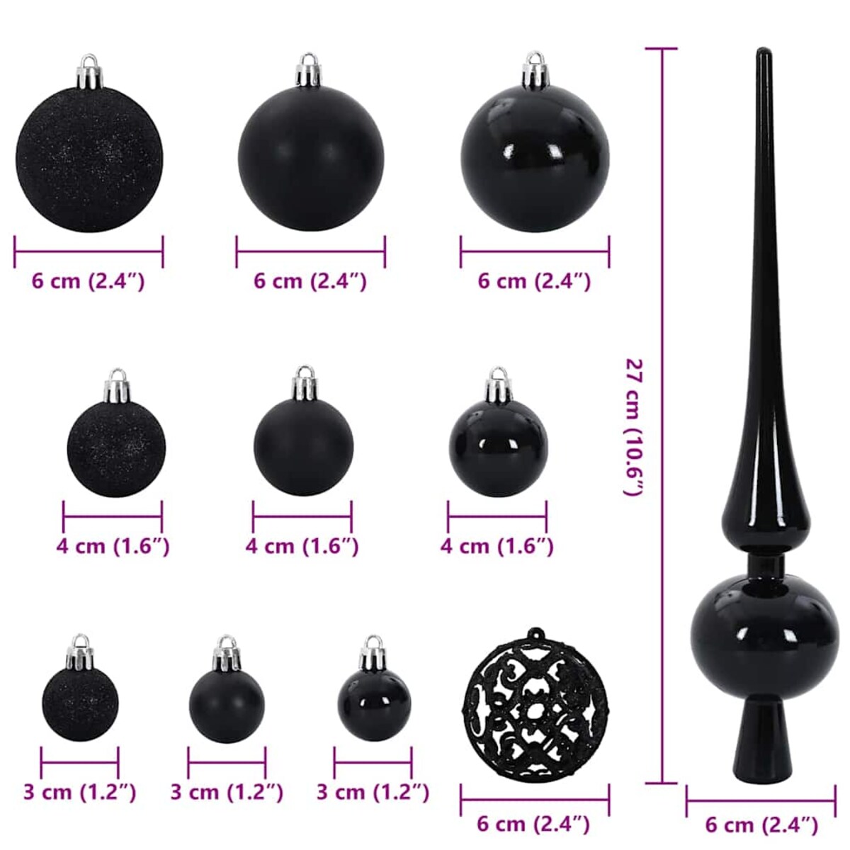 vidaXL Zestaw Bombek Choinkowych 120 pcs Czarny Z tworzywa sztucznego