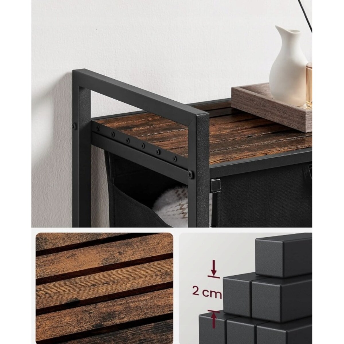 Kosz na pranie wolnostojący z półką industrialny loft drewniany retro 72 cm