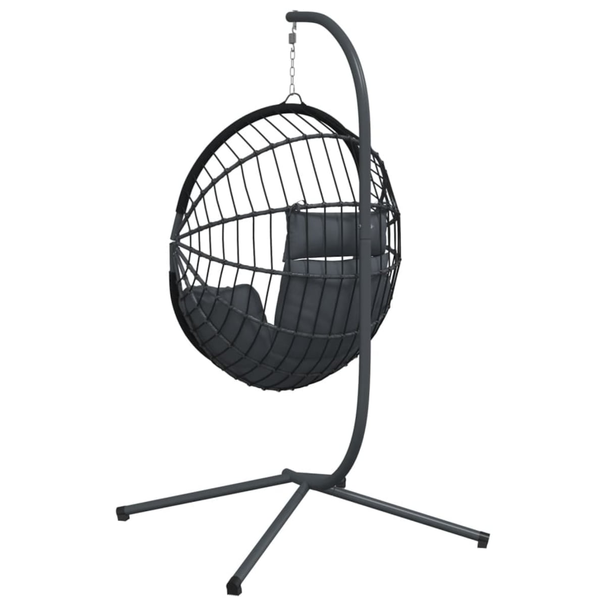 vidaXL Wiszące krzesło kokon ze stojakiem, antracytowe, rattan i stal