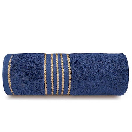 Ręcznik do rąk 30x50 cm bawełniany kolor ciemny niebieski z bordiurą w złote paski 500 g/m2 TIWANO