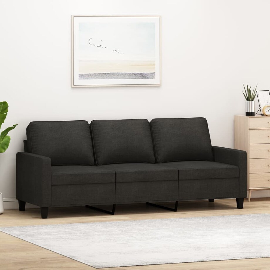 vidaXL Sofa 3-osobowa, czarna, 180 cm, tapicerowana tkaniną