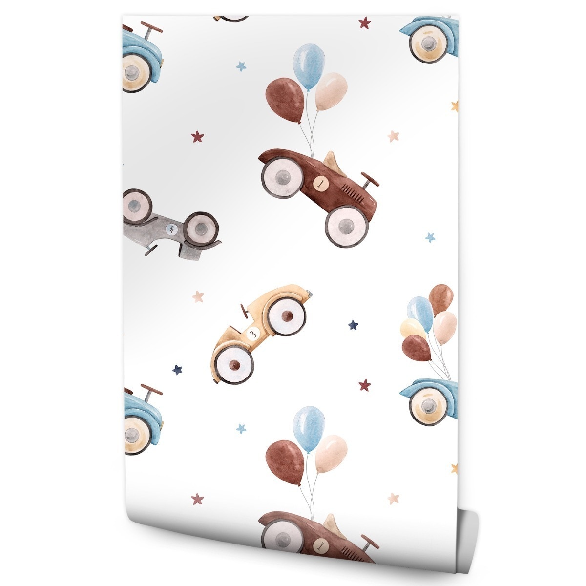 Tapeta Dziecięca Retro SAMOCHODY Baloniki Gwiazdki