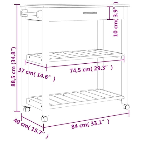vidaXL Wózek kuchenny MONZA, 84x40x88,5 cm, lite drewno sosnowe