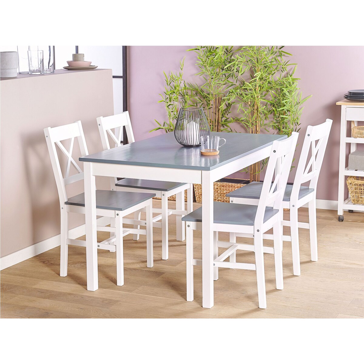 Zestaw do jadalni stół i 4 krzesła drewniany biały MOANA