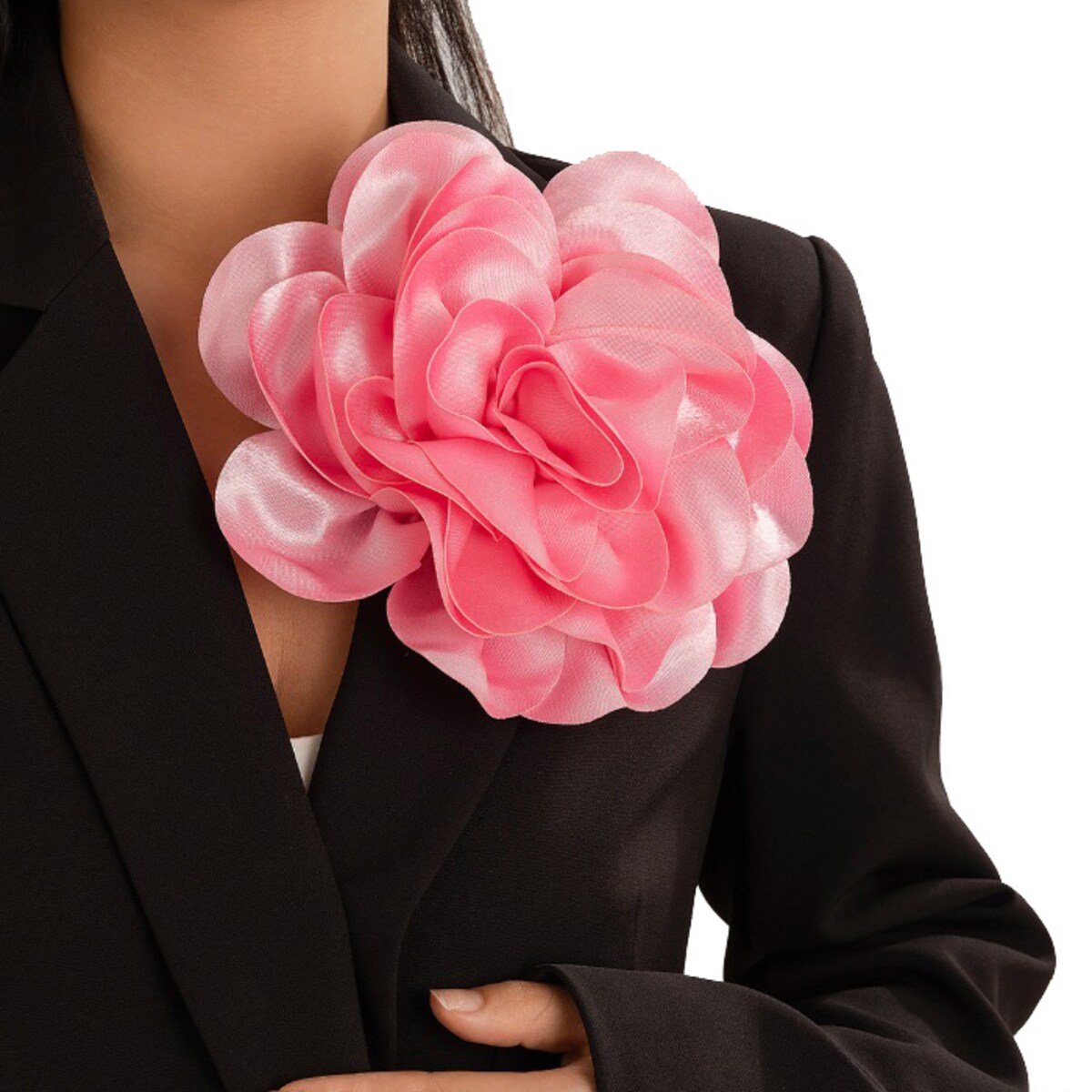 Różowa broszka do garnituru gruby kwiat porządna satyna elegancka barbie