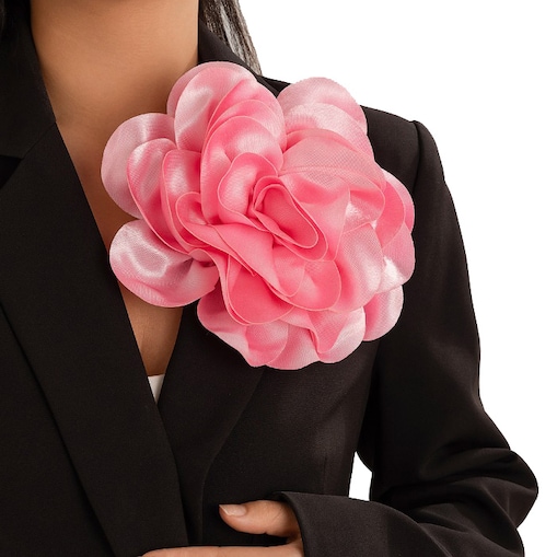 Różowa broszka do garnituru gruby kwiat porządna satyna elegancka barbie