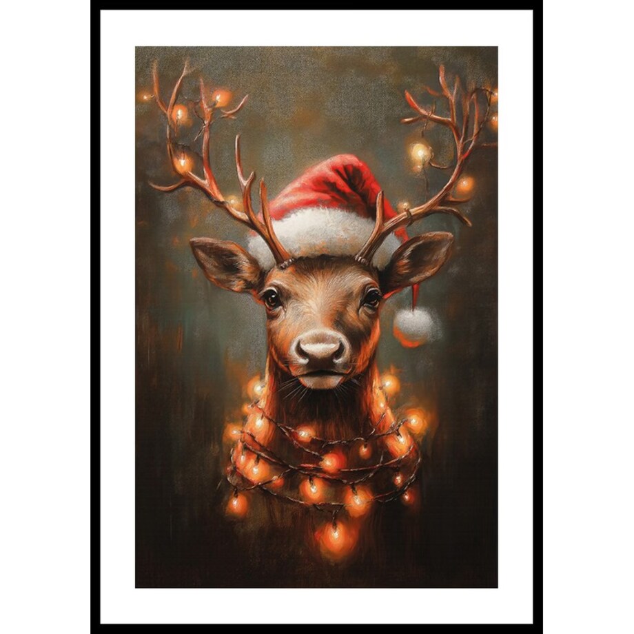 Poster Story, Plakat, Obraz - Renifer w Czapce Mikołaja, wymiary 50 x 70 cm