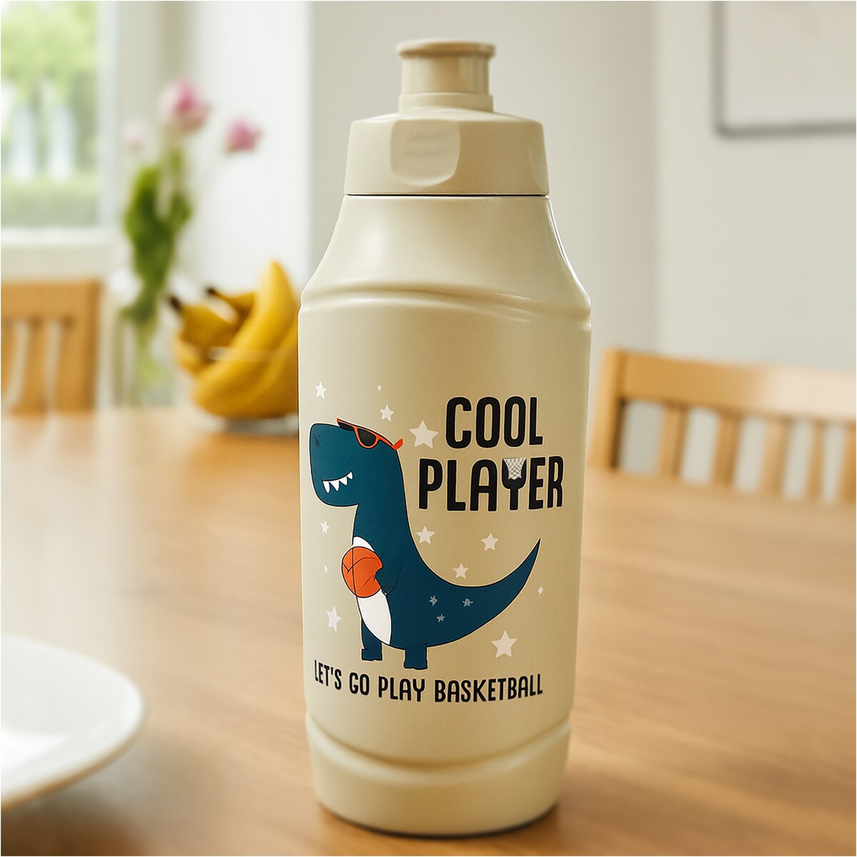 Bidon Dla Dzieci Butelka Na Wodę 375 Ml Dino Beżowy