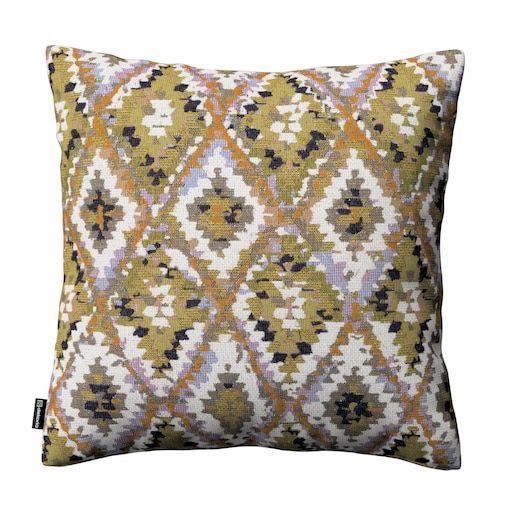 Poszewka Kinga na poduszkę 43x43 kremowe wzory azteckie na oliwkowym tle