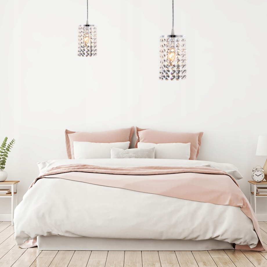 Lampa Sufitowa Wisząca Kryształy Glamour Srebro