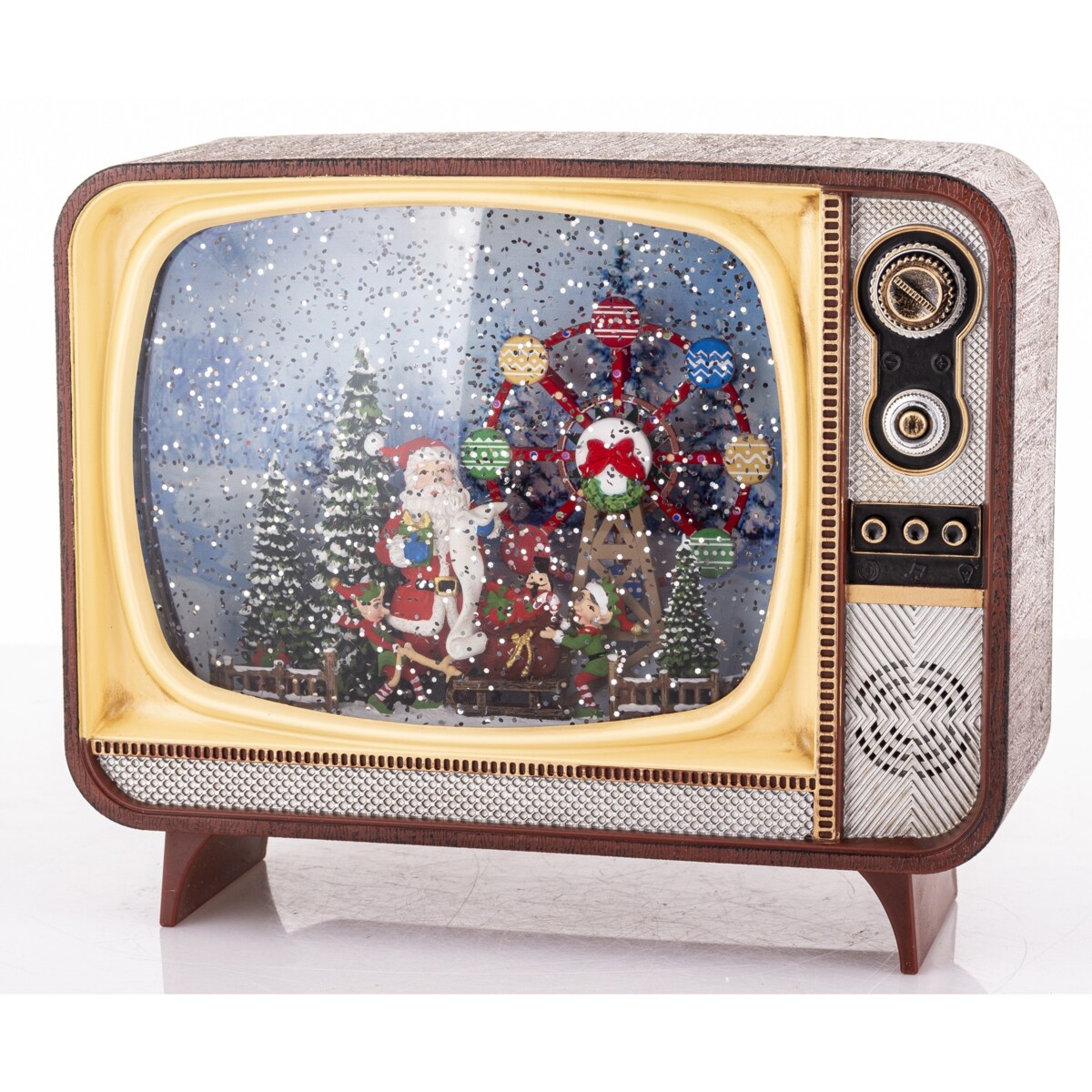 Dekoracja świąteczna - Telewizor z Mikołajem i kołem młyńskim 17,5x21x12 cm LED i pozytywką