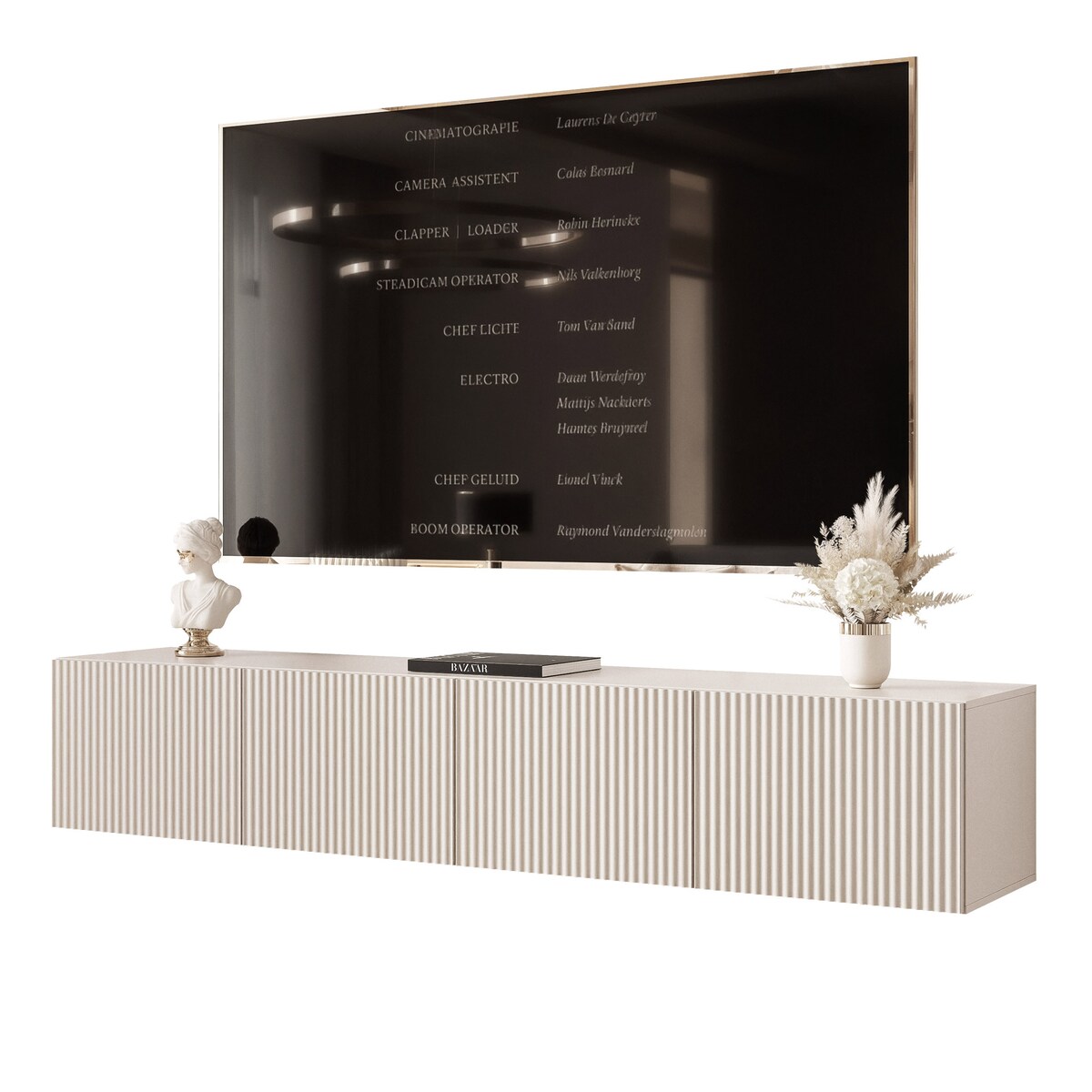 Szafka RTV wisząca KASZMIROWA ANGEL ryflowana 200 cm z oświetleniem LED