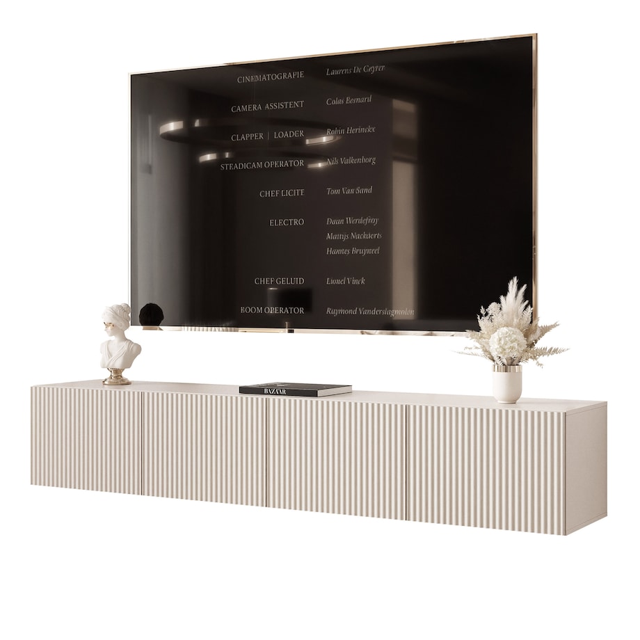 Szafka RTV wisząca KASZMIROWA ANGEL ryflowana 200 cm z oświetleniem LED