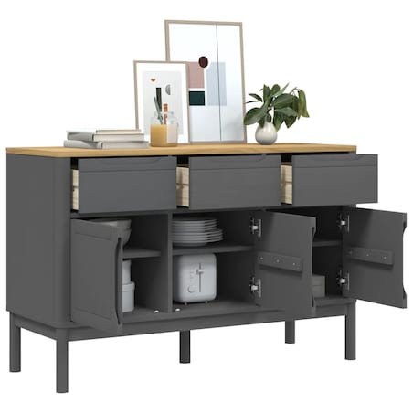vidaXL Szafka FLORO, szara, 114x43x74 cm, lite drewno sosnowe
