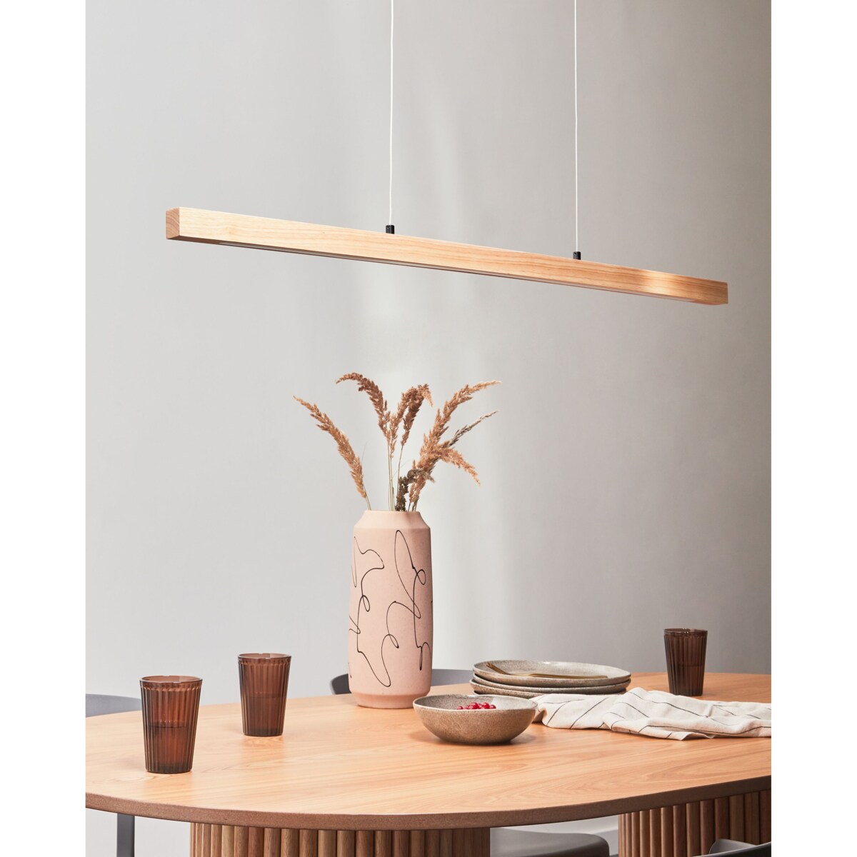 Lampa wisząca LED ze ściemniaczem jasne drewno STEWARTS