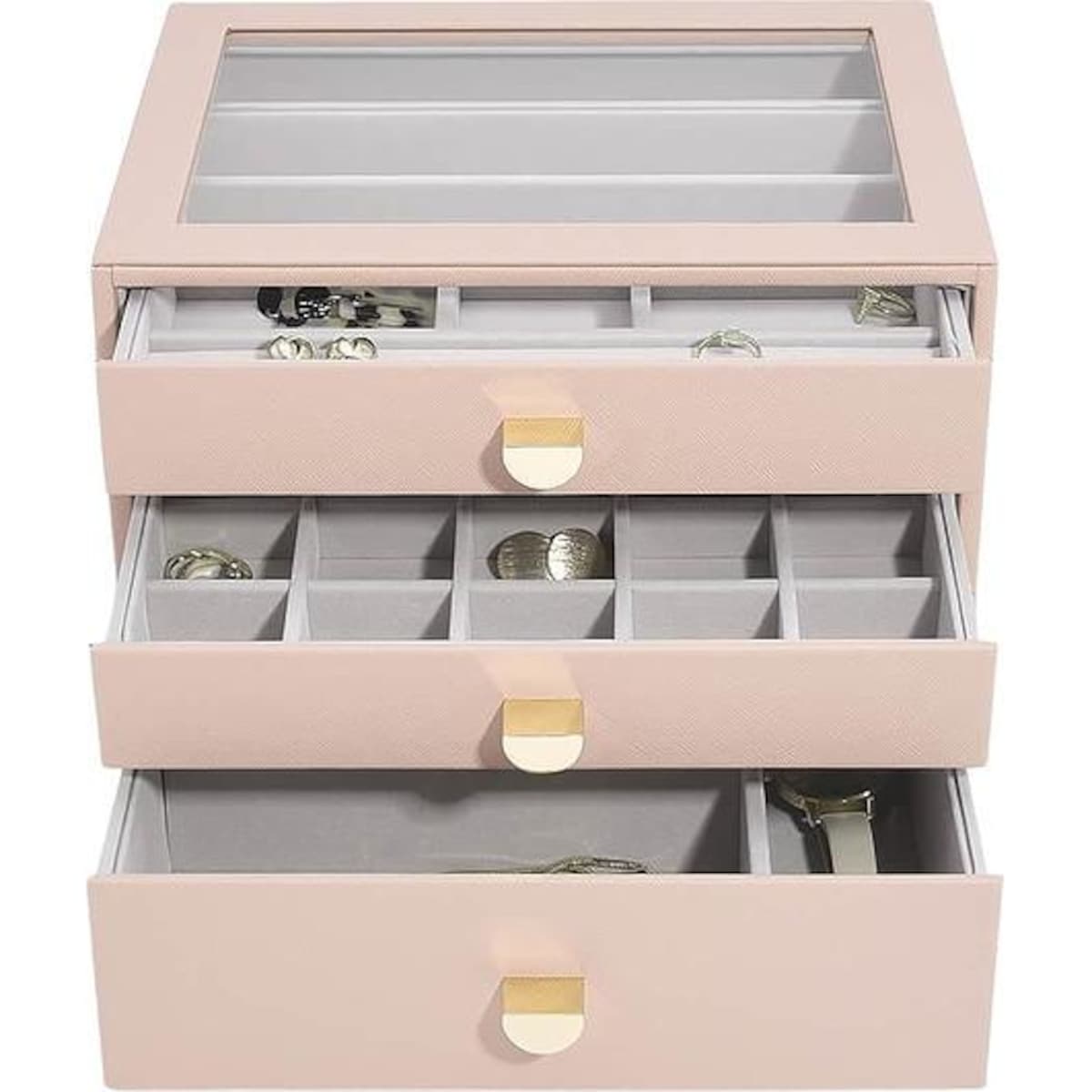 Szkatułka na biżuterię Stackers classic różowa z 3 szufladami