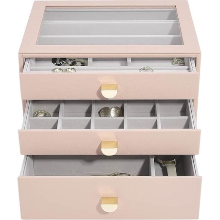 Szkatułka na biżuterię Stackers classic różowa z 3 szufladami