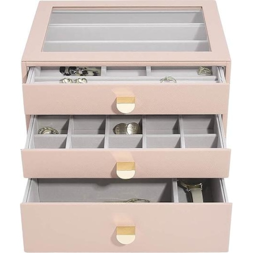Szkatułka na biżuterię Stackers classic różowa z 3 szufladami
