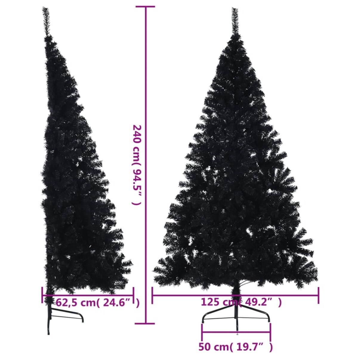 vidaXL Sztuczna choinka połówka ze stojakiem, czarna, 240 cm, PVC