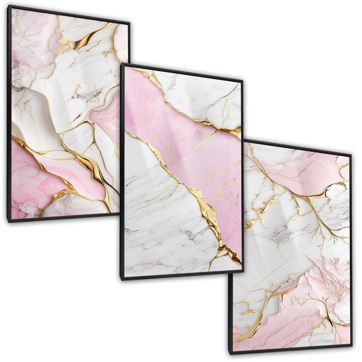 ZESTAW 3X PLAKAT W RAMIE DO SALONU ELEGANCKI RÓŻOWY MARMUR GLAMOUR 30x40cm