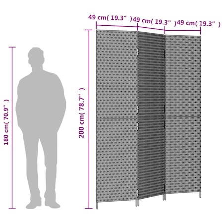 vidaXL Parawan 3-panelowy, beżowy, polirattan