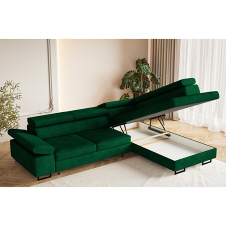 Narożnik ALEX z regulowanymi zagłówkami, prawostronny- butelkowa zieleń