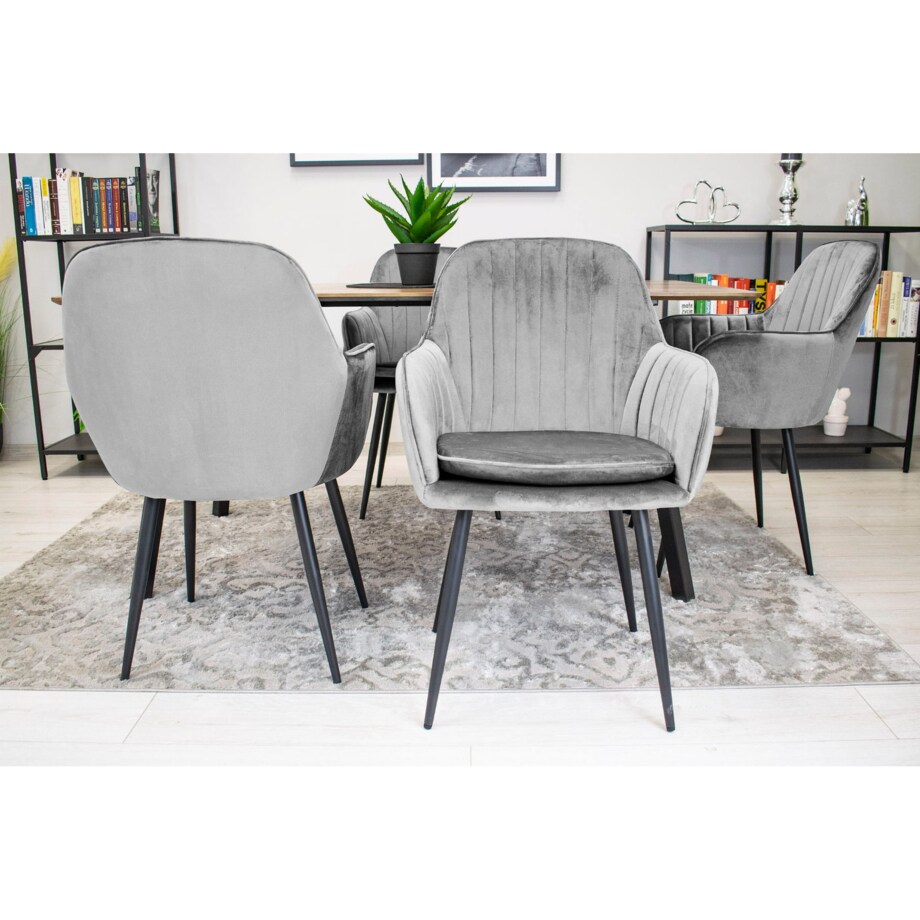 Krzesło Do Jadalni Kuchni Salonu Lugo - Aksamit Srebrno-Szary / Nogi Czarne