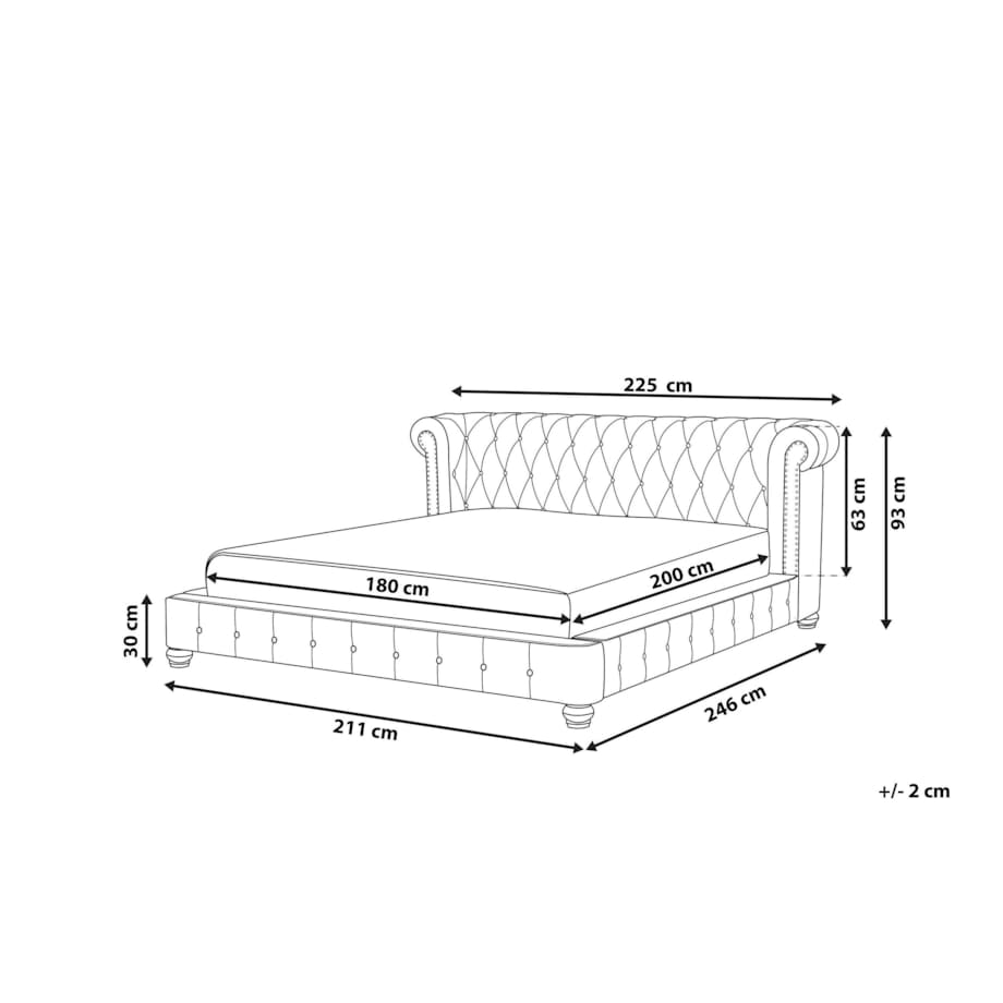 Łóżko wodne welurowe 180 x 200 cm szare CAVAILLON