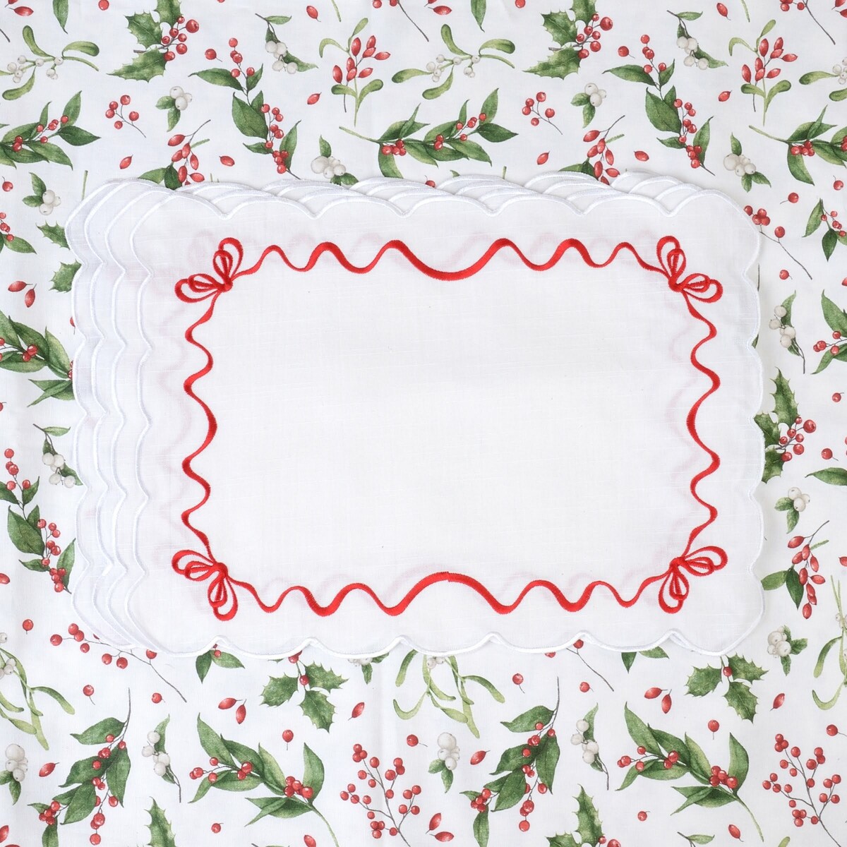 Haftowane podkładki Red Christmas Bows