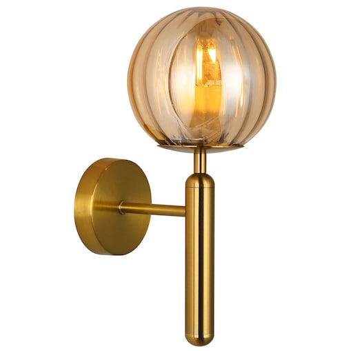 Kinkiet LAMPA ścienna RAVENA WL-2324-1 BRO+AMB Italux szklana OPRAWA kula ball mosiądz bursztynowa