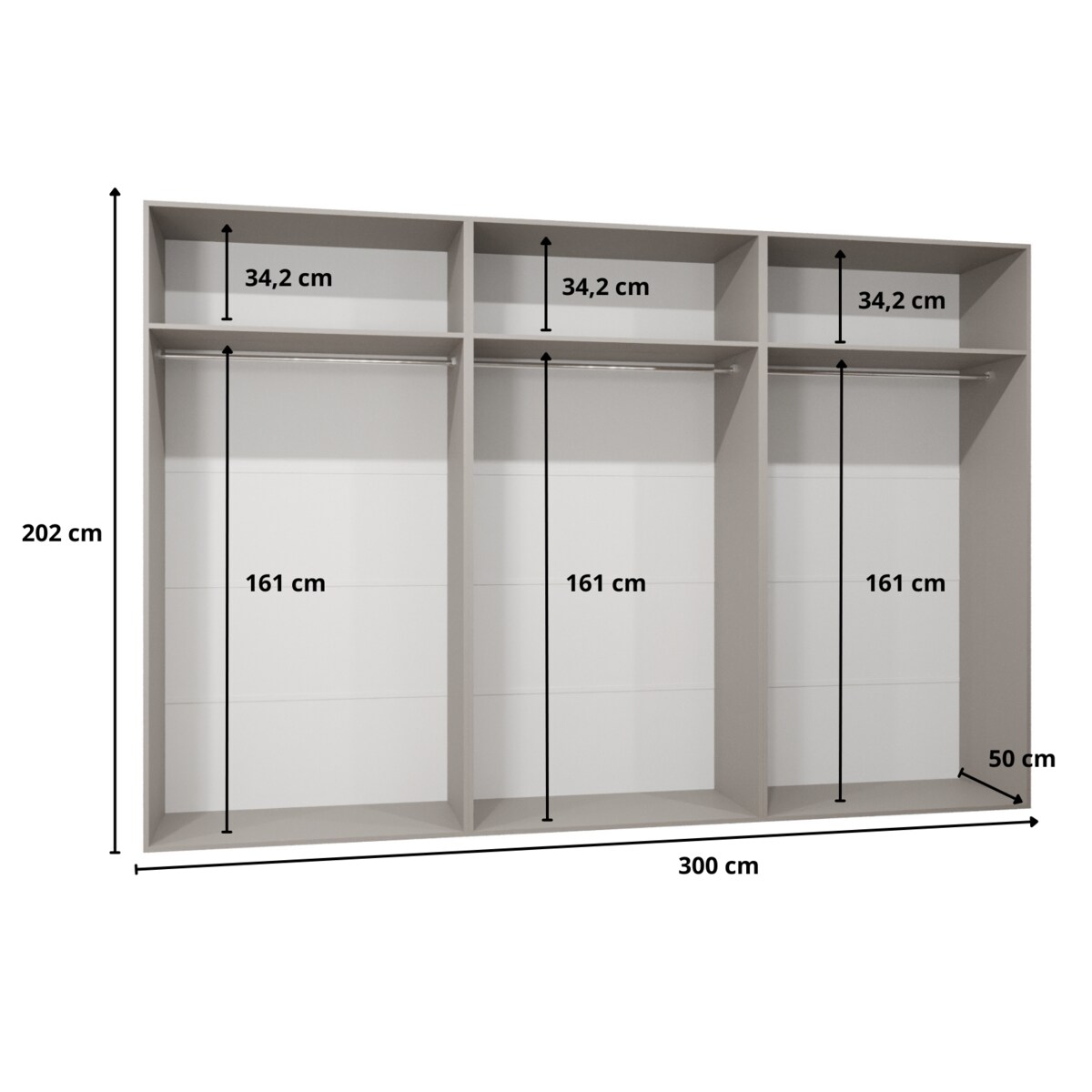 Szafa uchylna z lustrem Sandi 3 300 (3X100) wys 202 cm Kaszmir + u Czarny