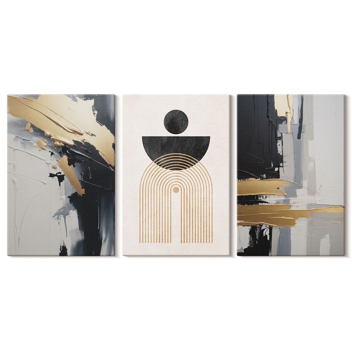 Zestaw 3 dużych obrazów na płótnie - Geometria abstrakcyjna elegancja - szary