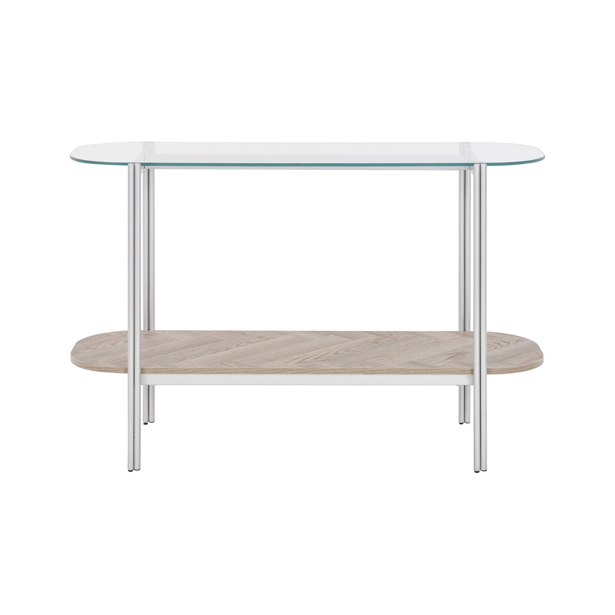 Konsola szklana jasne drewno ze srebrnym LOVELL