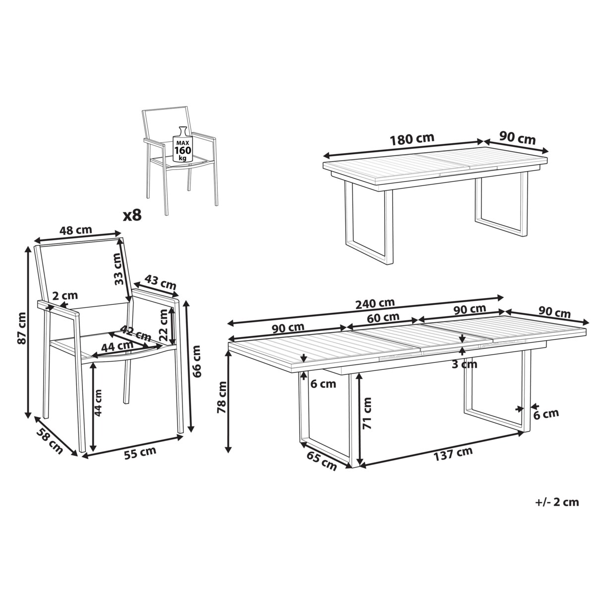 Zestaw jadalniany Stal Biały VALCANETTO/GROSSETO