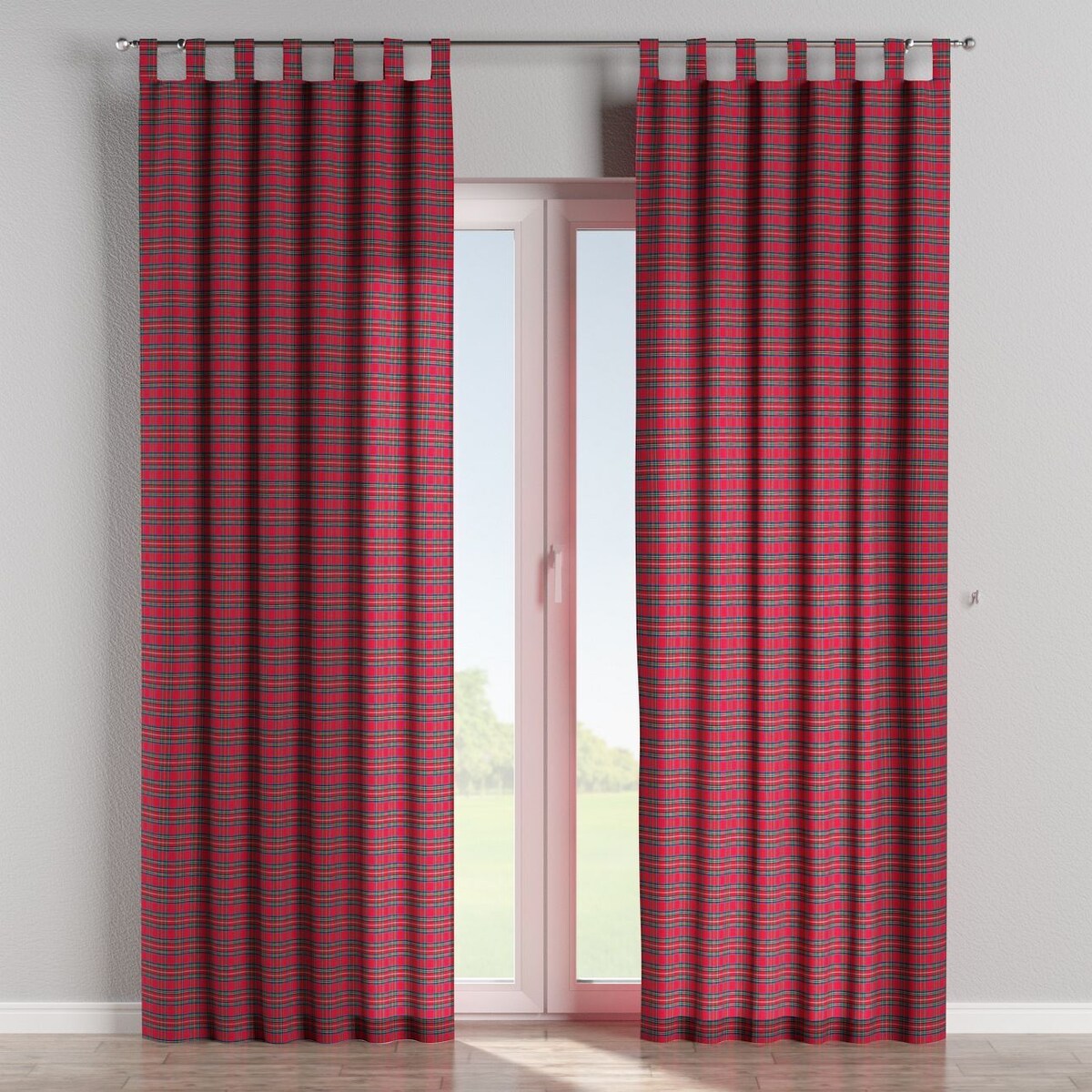 Zasłona na szelkach 1 szt. 130x260 czerwona kratka