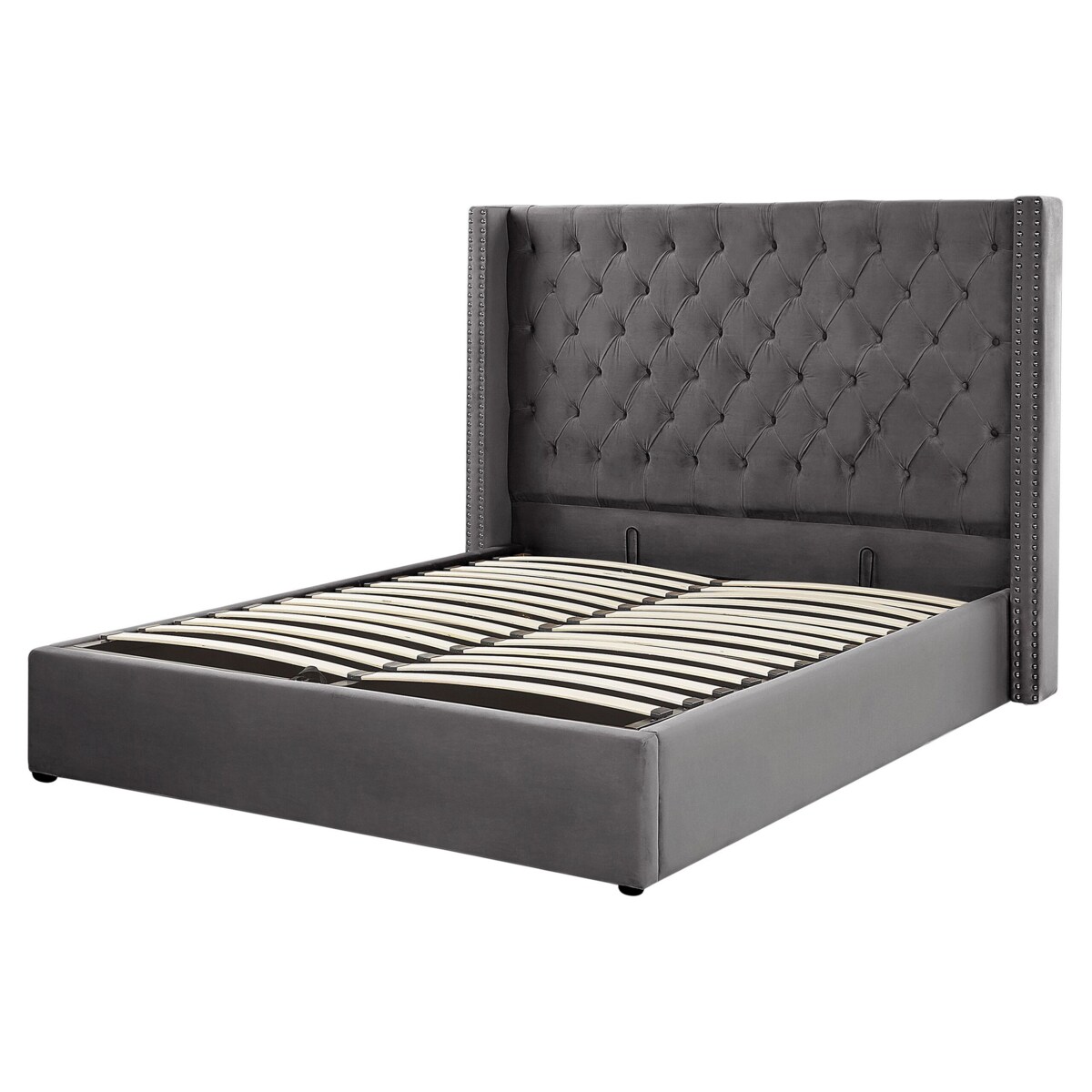 Łóżko z pojemnikiem Welur LUBBON 160 x 200 cm Szary