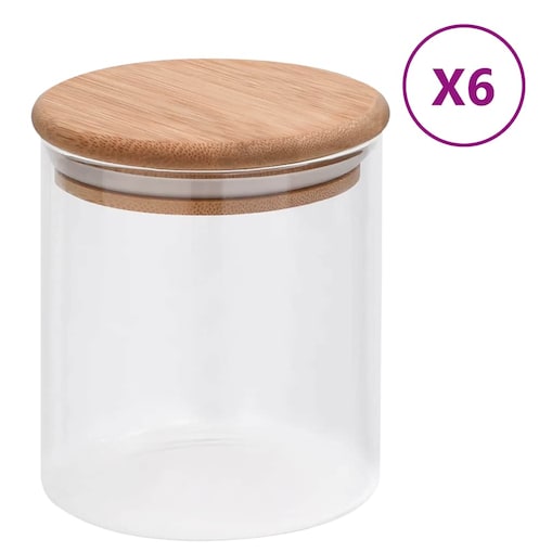 vidaXL Szklane słoje z bambusową pokrywką, 6 szt., 600 ml