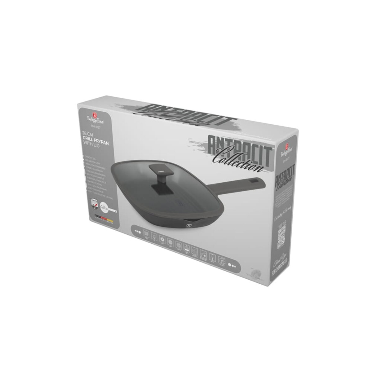 Patelnia grillowa z pokrywką 28cm z powłoką tytanową BerlingerHaus Antracit BH-8127