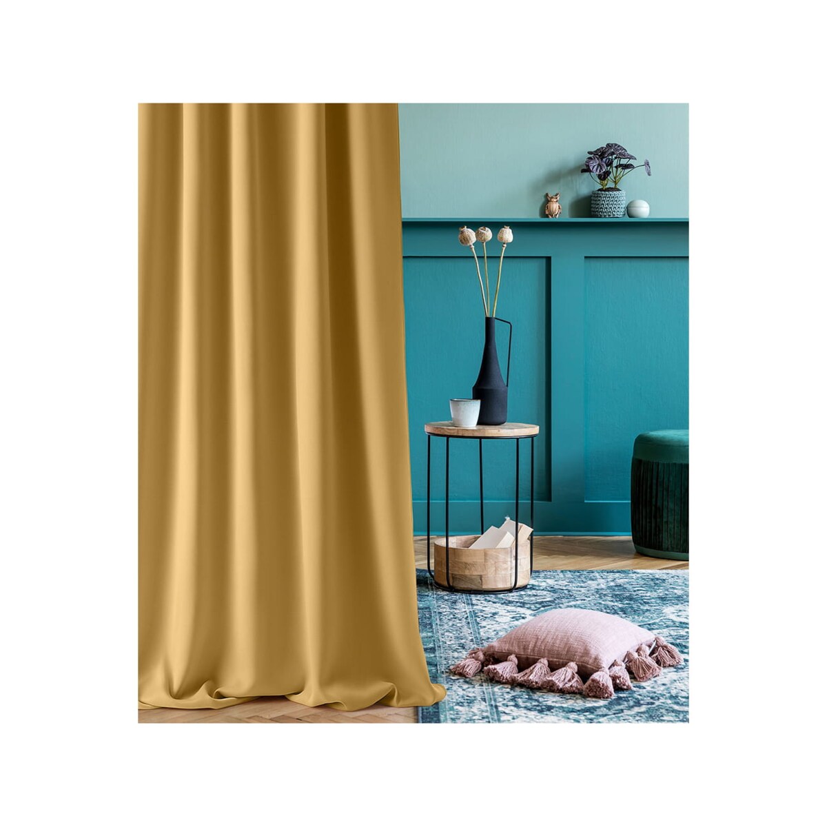 Zasłona musztardowa 140 x 250 Przelotki Kółka do Salonu Sypialni Dekoracyjna