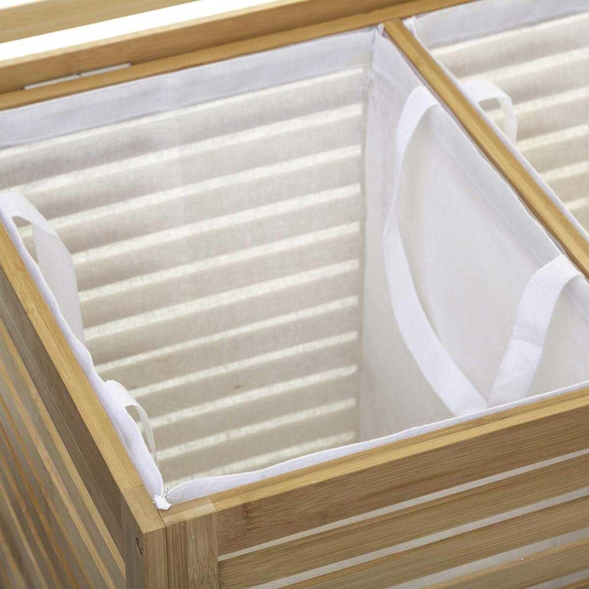 Kosz na pranie podwójny, 2-komorowy bambusowy, SICELA