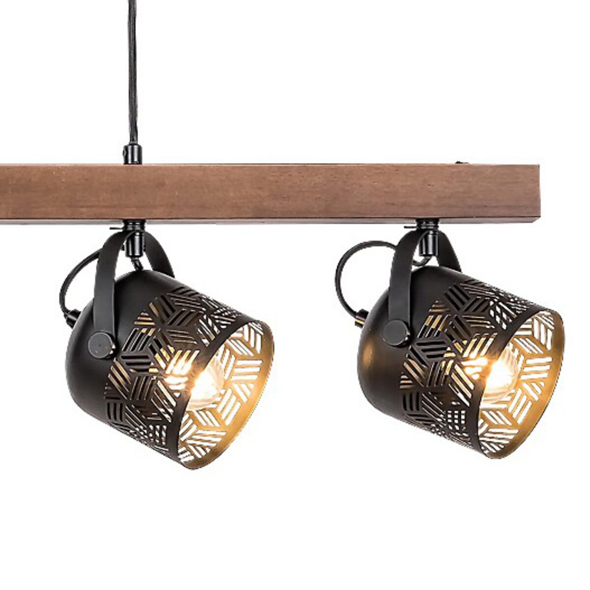 Drewniana lampa wisząca Rotem 3300 belka do kuchni nad wyspę czarna