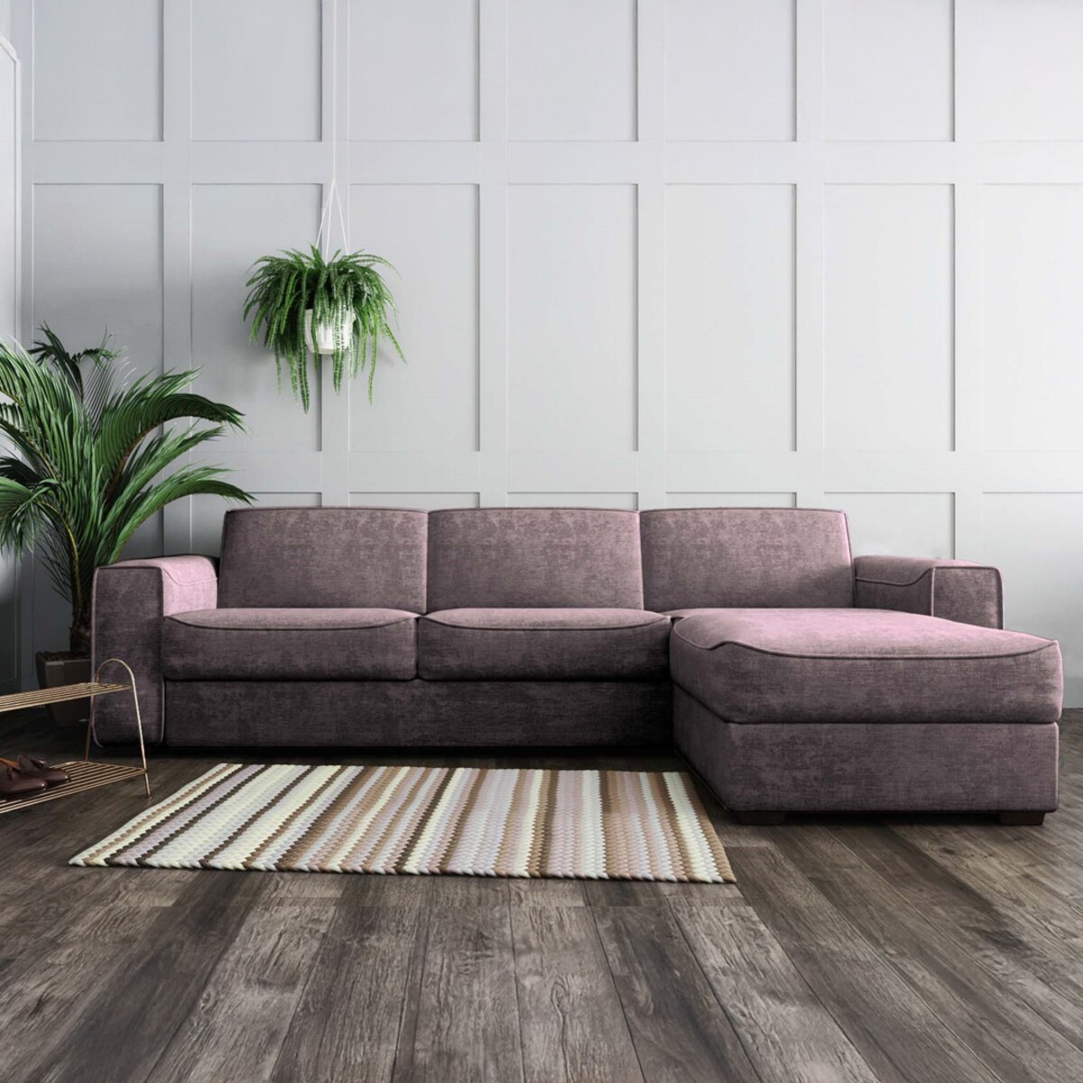 Sofa narożna rozkładana Munro - wrzosowa