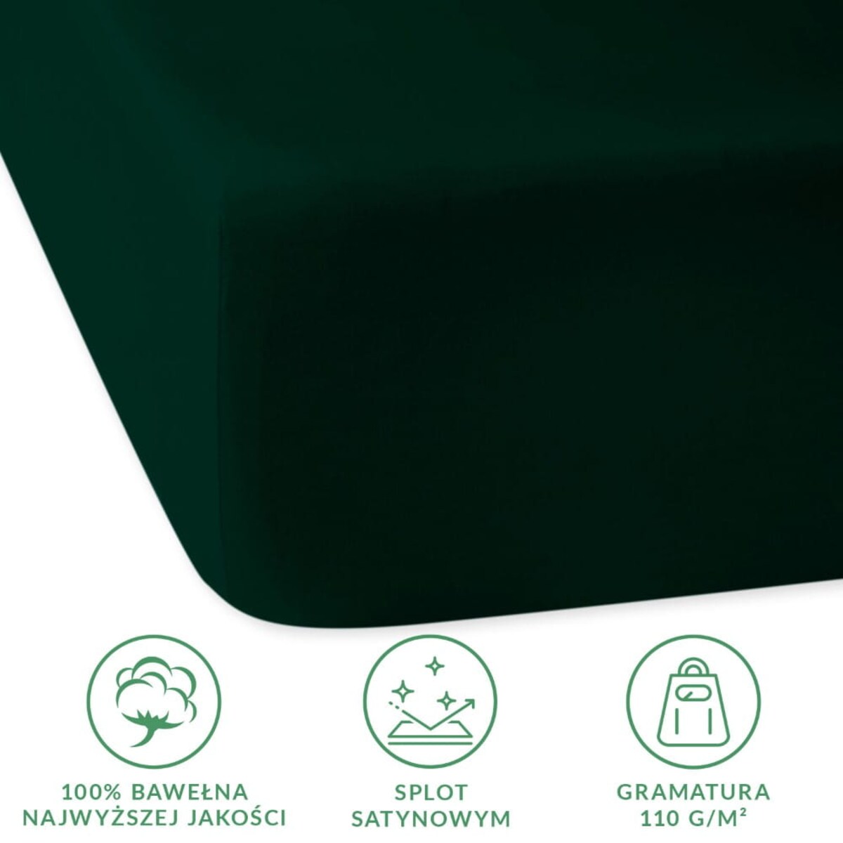 Prześcieradło satynowe z gumką 120x200 kolor butelkowa zieleń