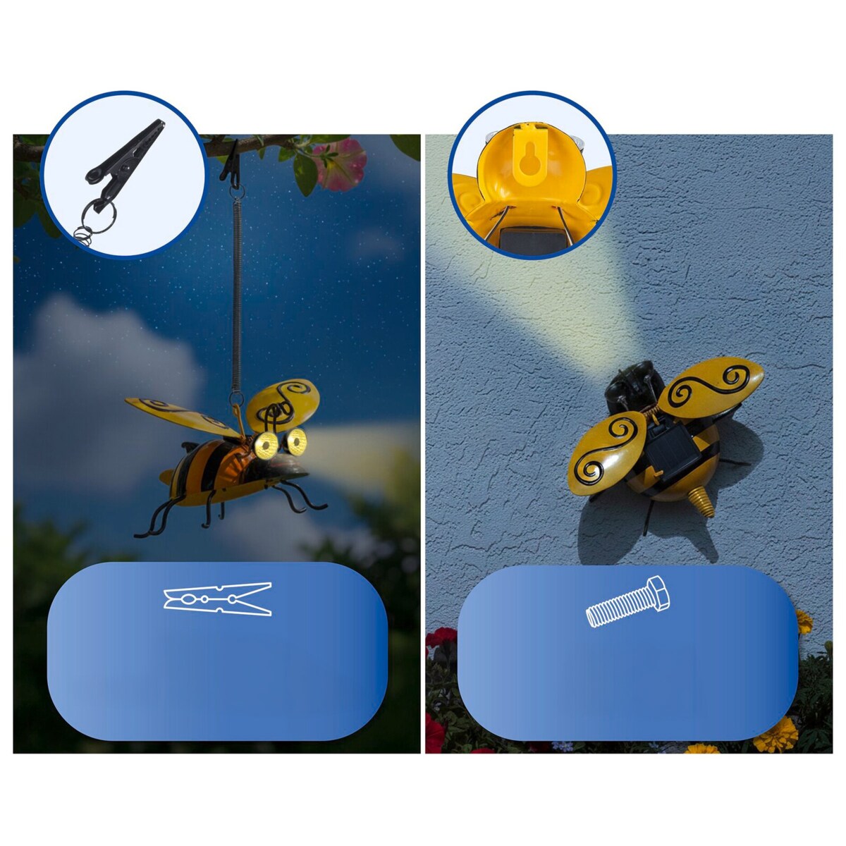 Lampa solarna, pszczółka ze świecącymi oczami LED, 14 x 9,5 cm