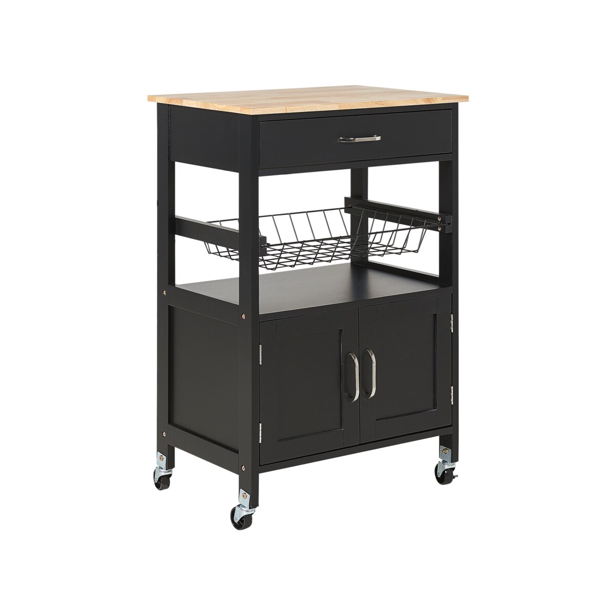 Wózek kuchenny 1 szuflada jasne drewno z czarnym LUGO