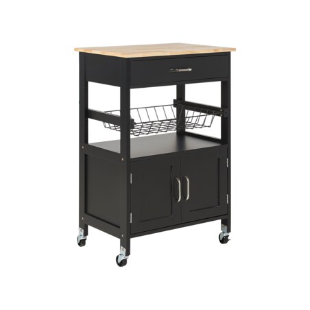 Wózek kuchenny 1 szuflada jasne drewno z czarnym LUGO