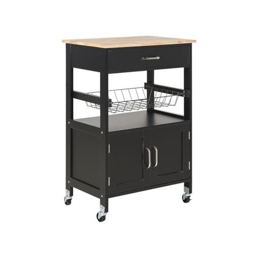 Wózek kuchenny 1 szuflada jasne drewno z czarnym LUGO